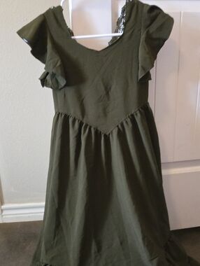 BiBi Olive Green Flutter Sleeve Casual Dress